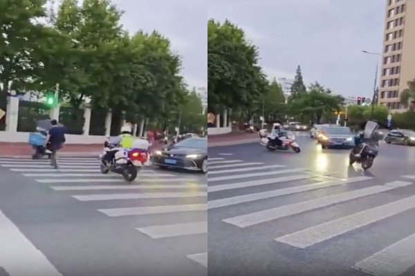 Un livreur à scooter trolle un policier (Chine)